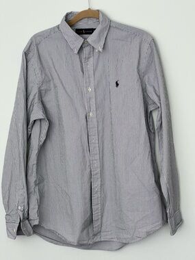 Ralph Lauren Men’s Thin Navy and White Striped Button-Down Shirt